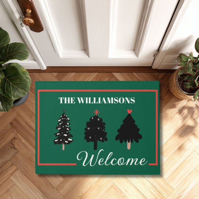Weihnachtsbäume Moderne Willkommen Name Fußmatte (Von Creator hochgeladen)