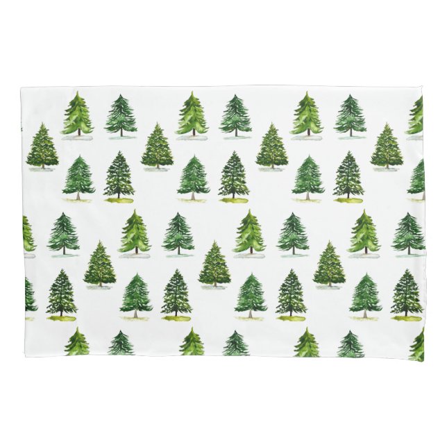 Weihnachtsbäume Muster Festivals Grüne Wasserfarbe Kissenbezug (Vorderseite)