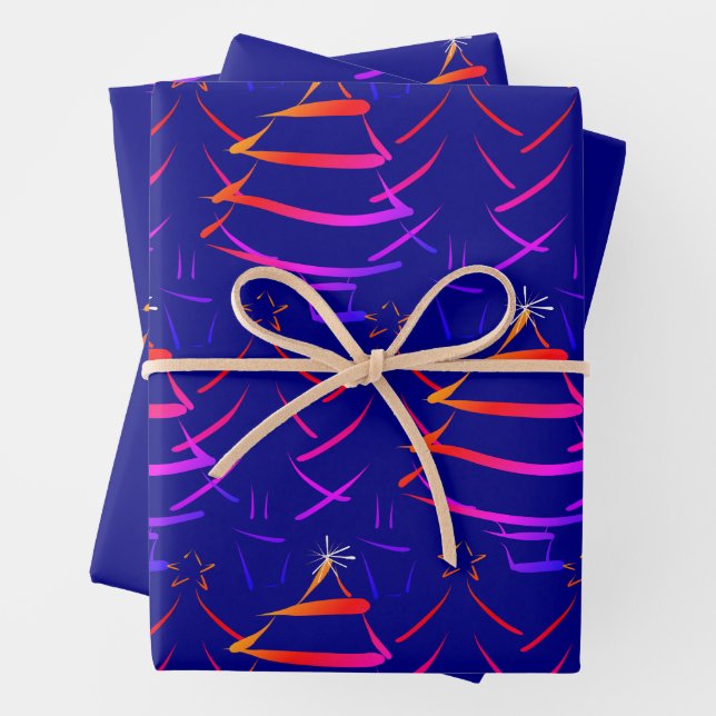 Weihnachtsbäume Navy Bright farbenfroh Geschenkpapier Set (Beispiel)