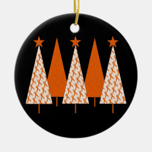 Weihnachtsbäume - orange Band Keramikornament