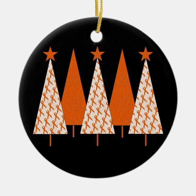 Weihnachtsbäume - orange Band Keramikornament (Vorne)