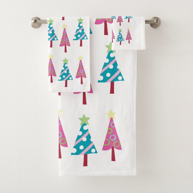 Weihnachtsbäume Pink & Blue Badetücher Sets (Insitu)