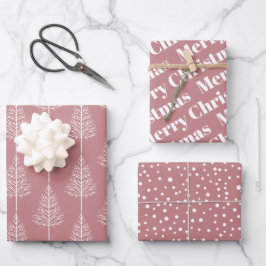 Weihnachtsbäume, Polka Punkte staubige Rose Urlaub Geschenkpapier Set