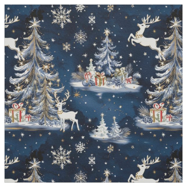 Weihnachtsbäume, Rentiere und Schneeflocken Stoff (Muster)