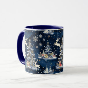 Weihnachtsbäume, Rentiere und Schneeflocken Tasse