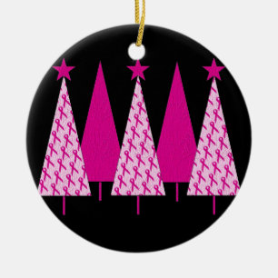 Weihnachtsbäume - Rosa Brustkrebs Schleife Keramikornament