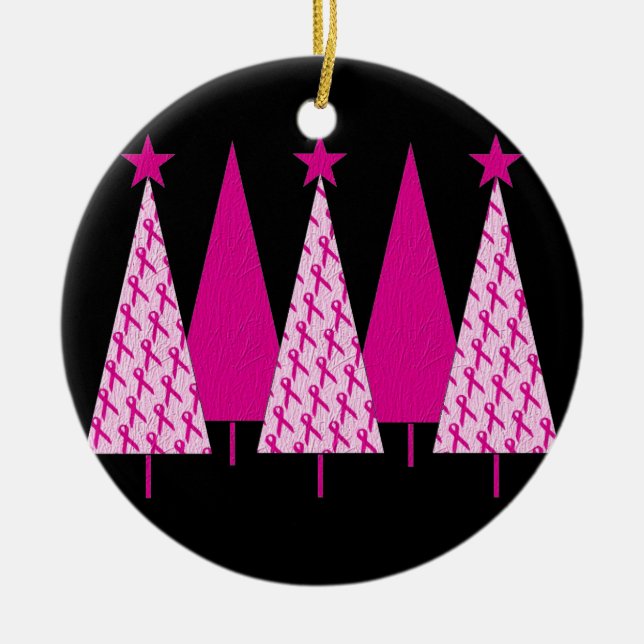Weihnachtsbäume - Rosa Brustkrebs Schleife Keramikornament (Vorne)