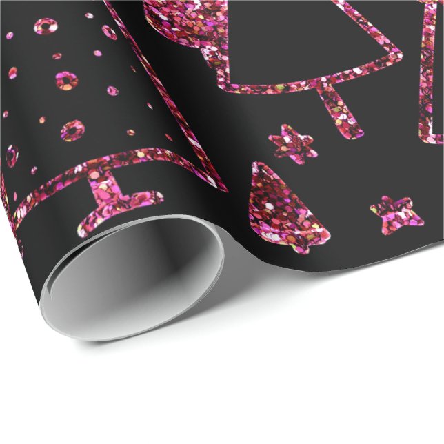 Weihnachtsbäume Rosa Rose Girly Spark Black Sequin Geschenkpapier (Rolleneckpunkt)