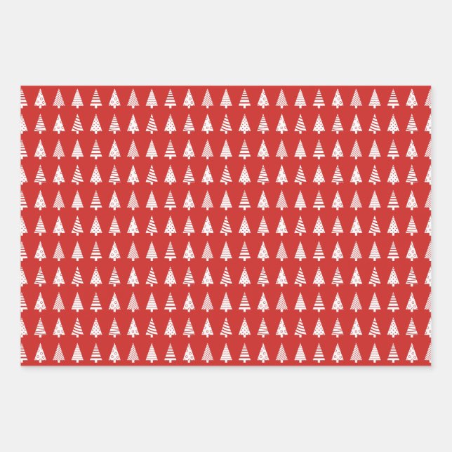 Weihnachtsbäume Rot-Blau-Muster Geschenkpapier Set (Vorderseite)