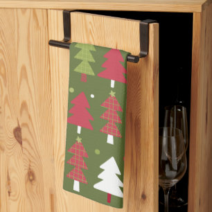 Weihnachtsbäume Rot Weiß und Grün Geschirrtuch