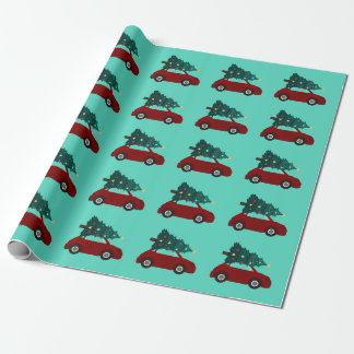 Weihnachtsbäume Rote Autos Muster Wrapping Paper Geschenkpapier