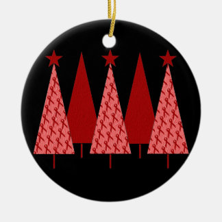 Weihnachtsbäume - roter Band AIDS u. HIV Keramikornament