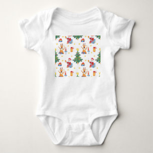 Weihnachtsbäume, Santa: Aquarellmuster. Baby Strampler