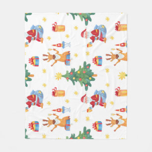 Weihnachtsbäume, Santa: Aquarellmuster. Fleecedecke