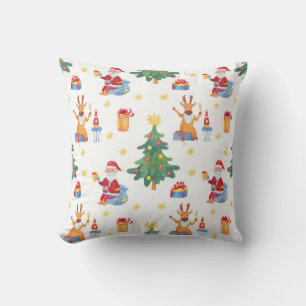 Weihnachtsbäume, Santa: Aquarellmuster. Kissen