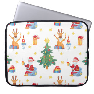 Weihnachtsbäume, Santa: Aquarellmuster. Laptopschutzhülle
