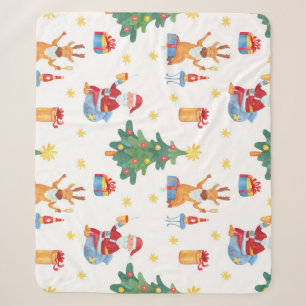 Weihnachtsbäume, Santa: Aquarellmuster. Sherpadecke