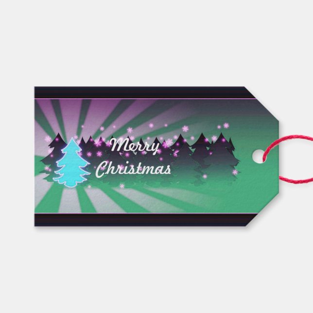 Weihnachtsbäume Schatten grüner Geschenktasten Geschenkanhänger (Vorderseite (Horizontal))