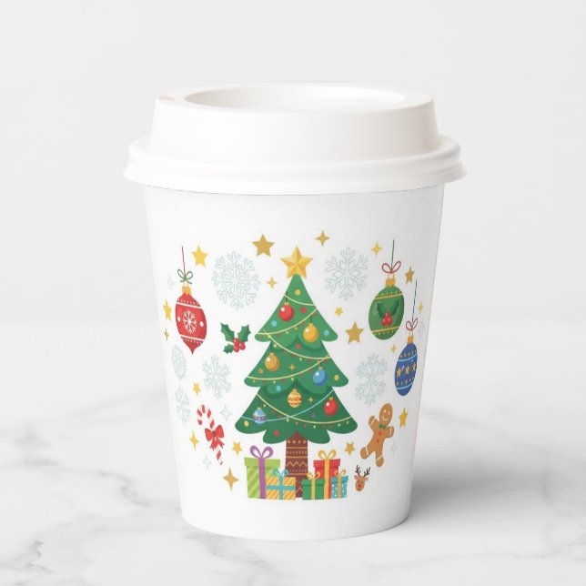 Weihnachtsbäume & Schmuck Pappbecher (Rückseite)