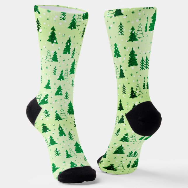 Weihnachtsbäume Schnee Winter Wunderland Grün Socken (Gewinkelt)