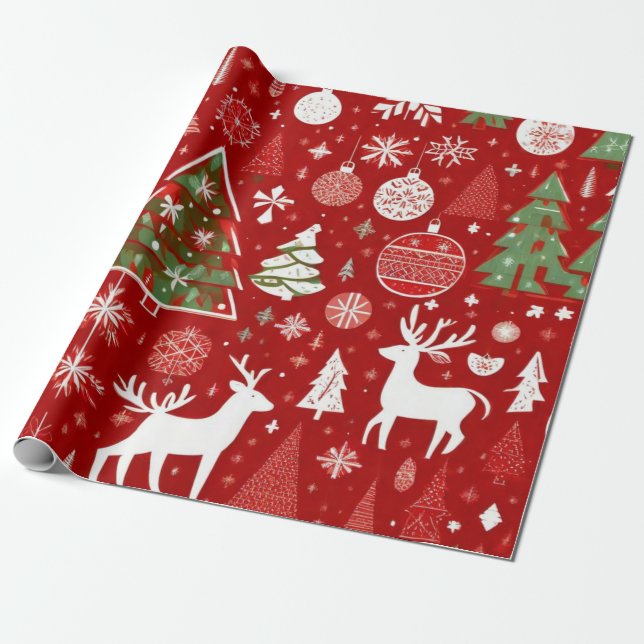 Weihnachtsbäume Schneeflocken Geschenk Tag Geschenkpapier (Ungerollt)