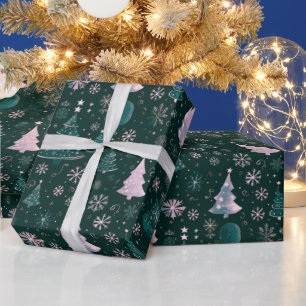 Weihnachtsbäume Schneeflocken Grün Weihnachten Geschenkpapier