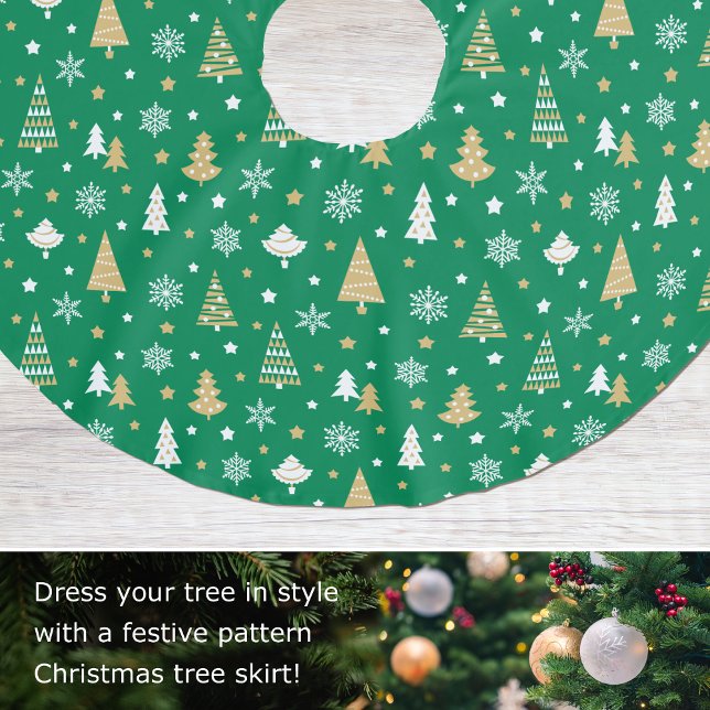 Weihnachtsbäume Schneeflocken Muster Grün Polyester Weihnachtsbaumdecke (Von Creator hochgeladen)