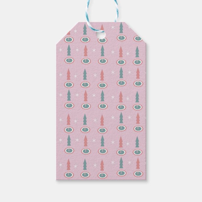 Weihnachtsbäume Schneeflocken Rosa Grün Geschenkanhänger (Vorderseite)