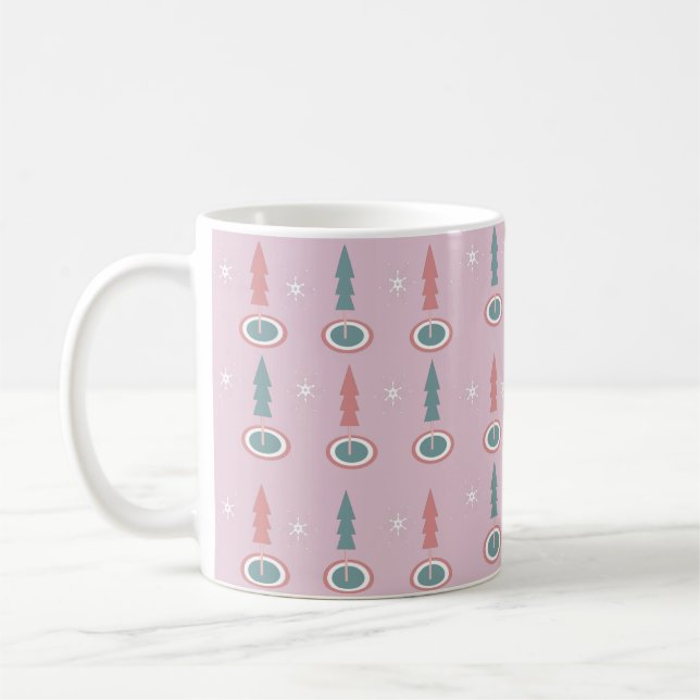 Weihnachtsbäume Schneeflocken Rosa Grün Kaffeetasse (Links)