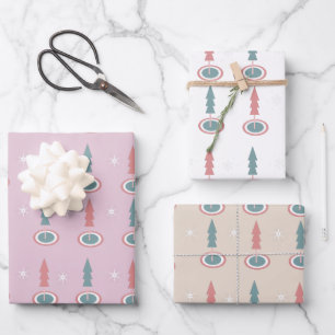 Weihnachtsbäume Schneeflocken Rosa Grüne Wrapping Geschenkpapier Set