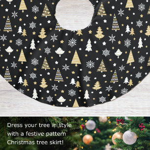 Weihnachtsbäume Schneeflocken Schwarz Polyester Weihnachtsbaumdecke