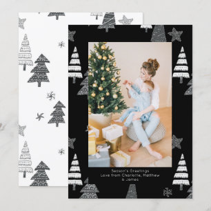 Weihnachtsbäume Schwarz-weißes Muster Personalisie Feiertagskarte
