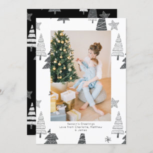 Weihnachtsbäume Schwarz-weißes Muster Personalisie Feiertagskarte