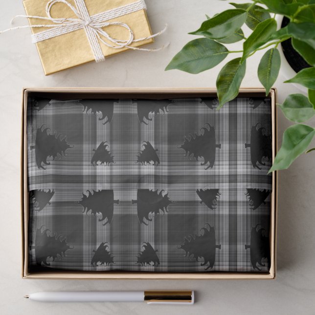 Weihnachtsbäume schwarzes Karo Seidenpapier (Geschenk)