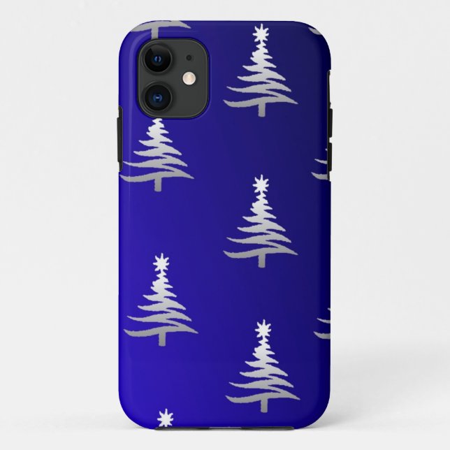Weihnachtsbäume Silber auf Cobalt Blue Case-Mate iPhone Hülle (Rückseite)