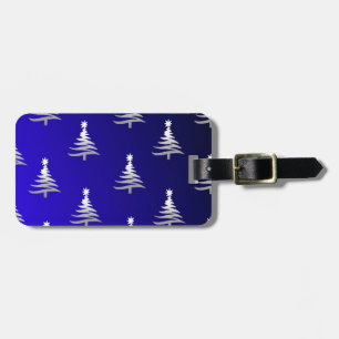 Weihnachtsbäume Silber auf Cobalt Blue Gepäckanhänger