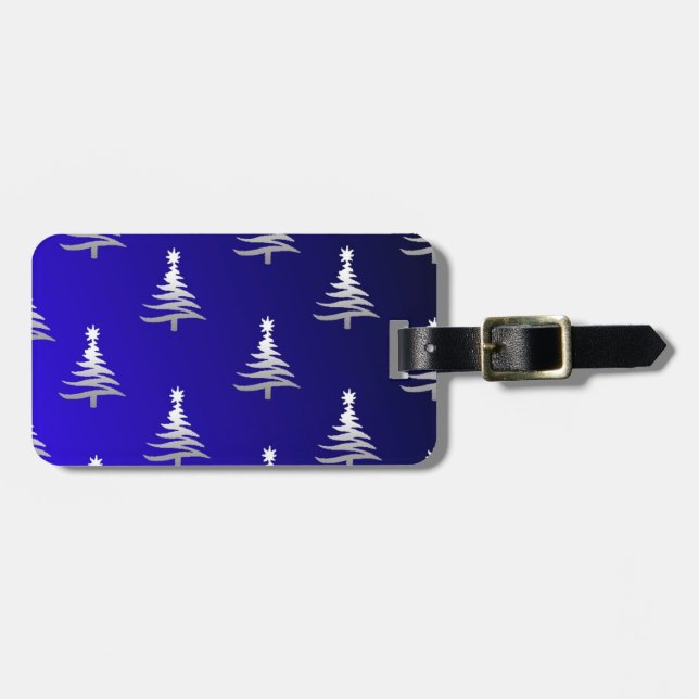 Weihnachtsbäume Silber auf Cobalt Blue Gepäckanhänger (Vorderseite horizontal)