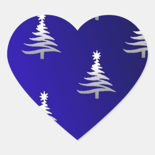 Weihnachtsbäume Silber auf Cobalt Blue Herz-Aufkleber