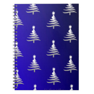 Weihnachtsbäume Silber auf Cobalt Blue Notizblock