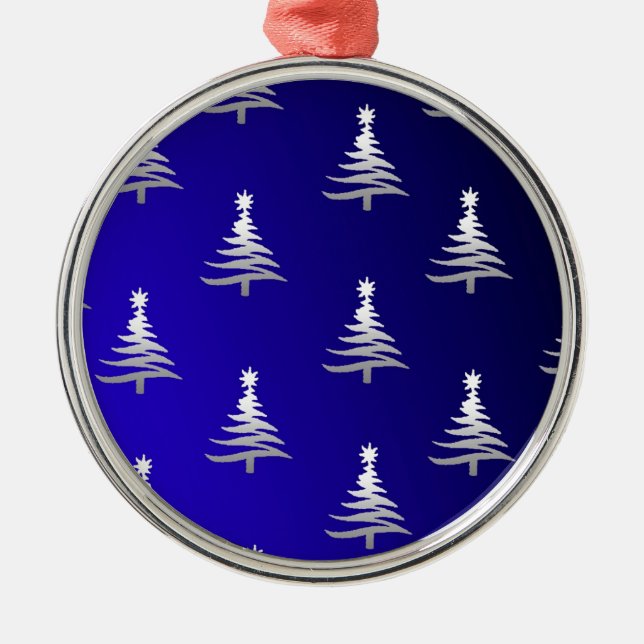 Weihnachtsbäume Silber auf Cobalt Blue Silbernes Ornament (Vorne)