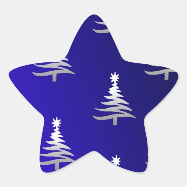 Weihnachtsbäume Silber auf Cobalt Blue Stern-Aufkleber (Vorderseite)