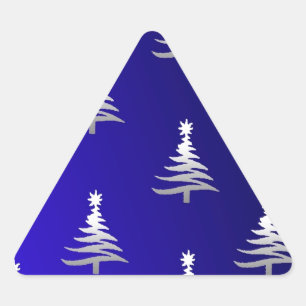 Weihnachtsbäume Silber auf Kobaltblau Dreieckiger Aufkleber