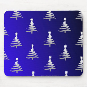 Weihnachtsbäume Silber auf Kobaltblau Mousepad