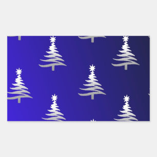 Weihnachtsbäume Silber auf Kobaltblau Rechteckiger Aufkleber