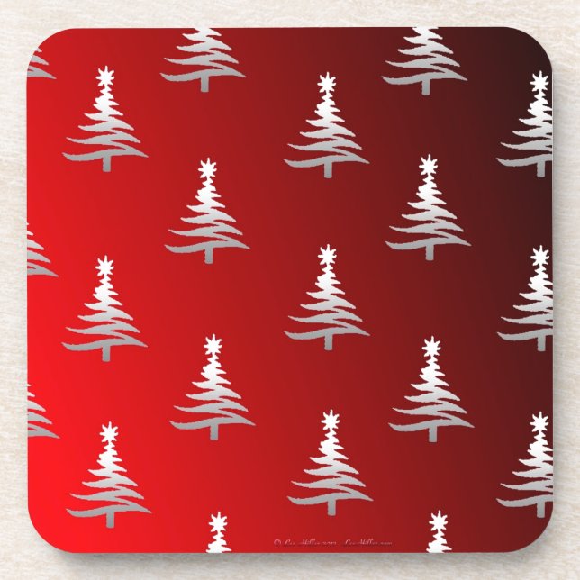 Weihnachtsbäume Silber auf Rot Untersetzer (Vorderseite)