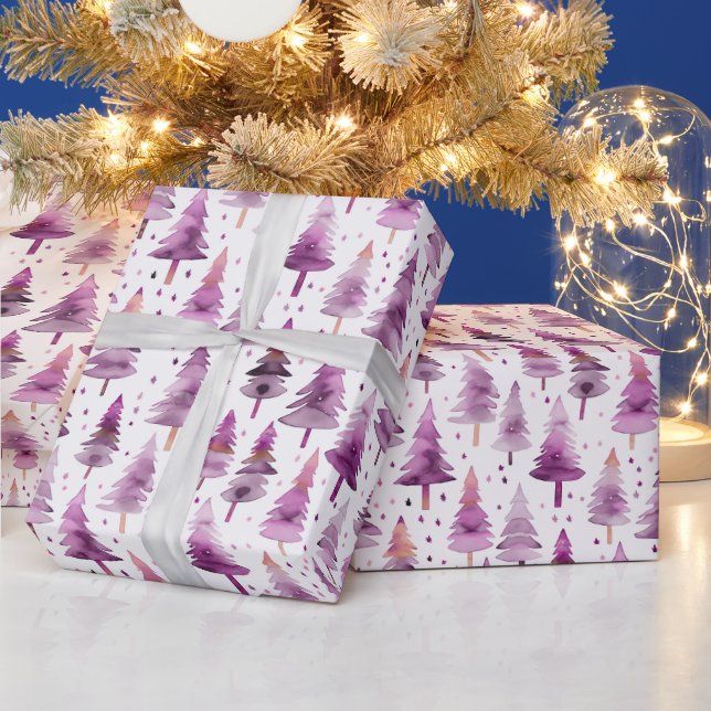 Weihnachtsbäume Sterne Lila Pink Weihnachten Geschenkpapier (Feiertage)