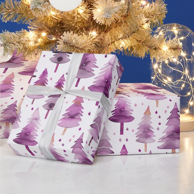 Weihnachtsbäume Sterne Lila Pink Weihnachten Geschenkpapier (Feiertage)