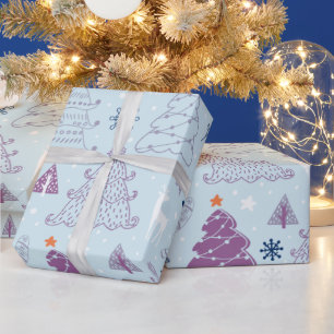 Weihnachtsbäume Sterne Schneeflocken Blauer Weihna Geschenkpapier