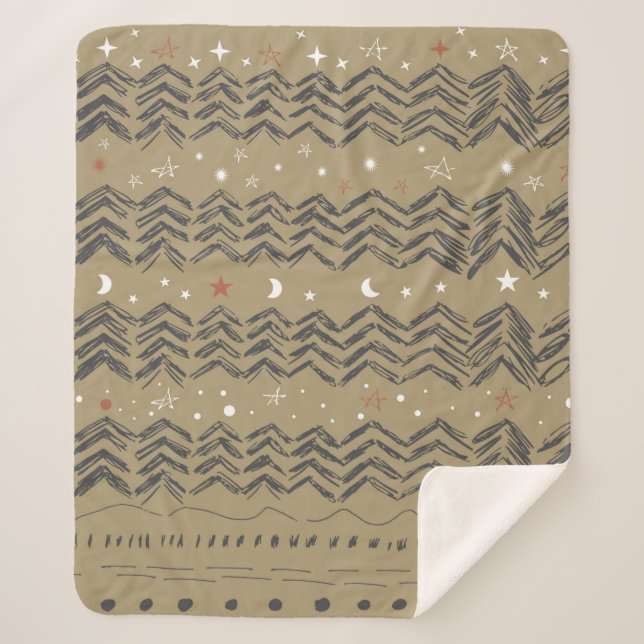 Weihnachtsbäume, Sterne und Schneeflocken in Rot,  Sherpadecke (Vorderseite)