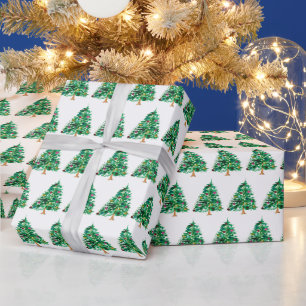Weihnachtsbäume Tanne Festlich Grün Wasserfarben Geschenkpapier